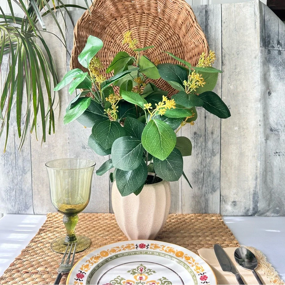 🌴 Threshold Tabletop Faux Fall Greenery w/Yellow/Orangey Little Flower Blossoms